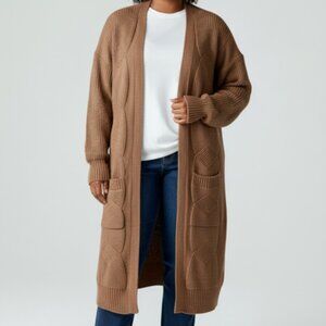 Nine West Open Front Mid-Calf Cardigan Sweater-Size XL-NWT-Pockets-Tie Belt